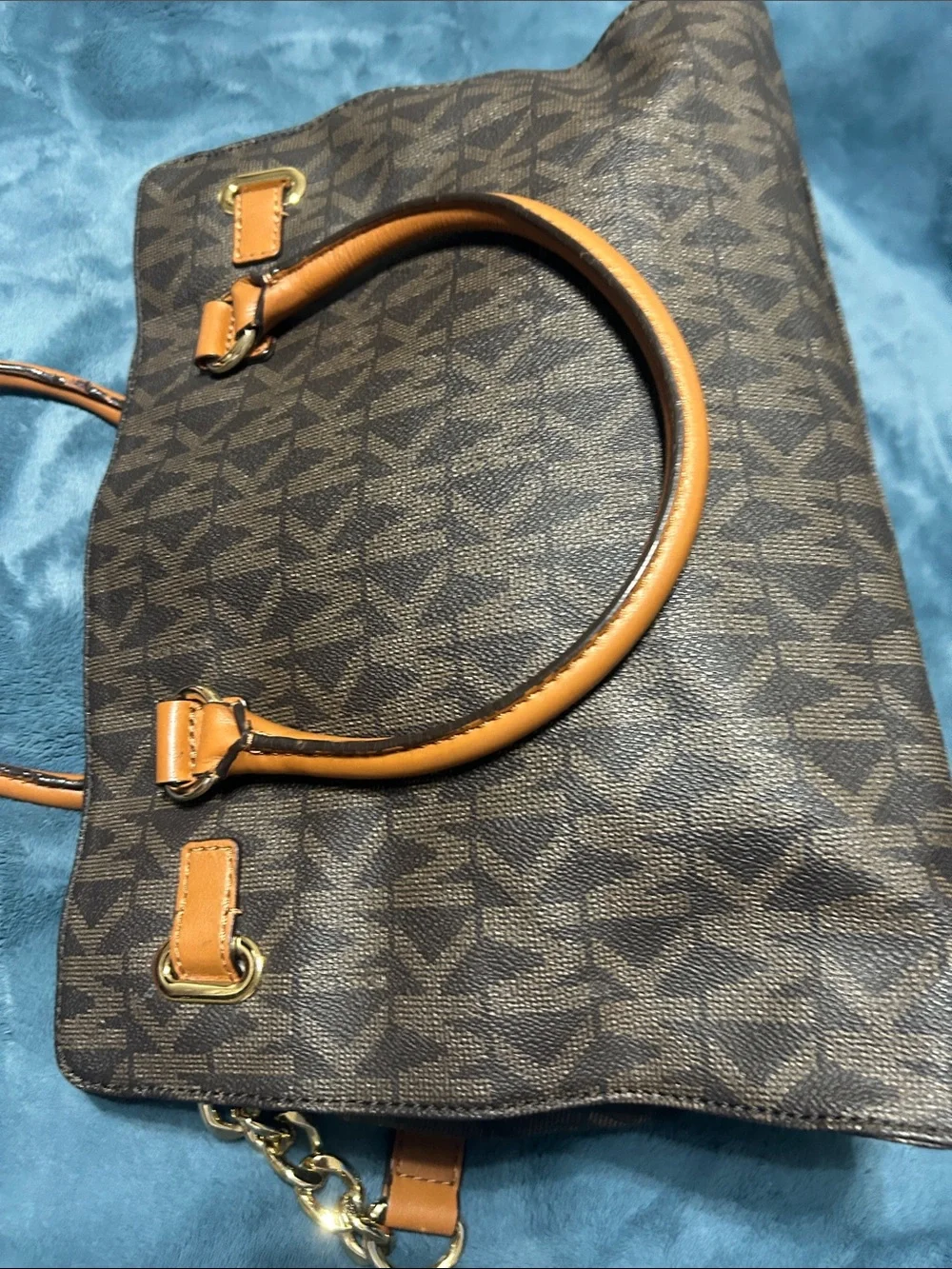 Michael Kors Brown MK Logo Satchel with Tan Handles